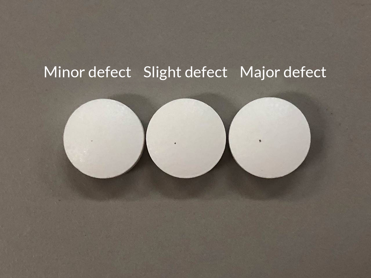 Artificial defective tablets in appearance: black spot (fabrication time of one: approximately 5 minutes)